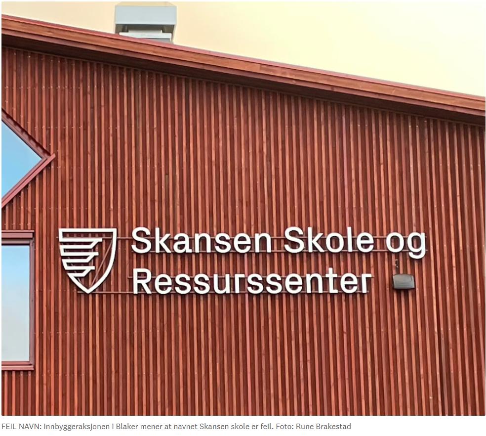 Debattinnlegg i RB: Feil navn på ny Blaker-skole